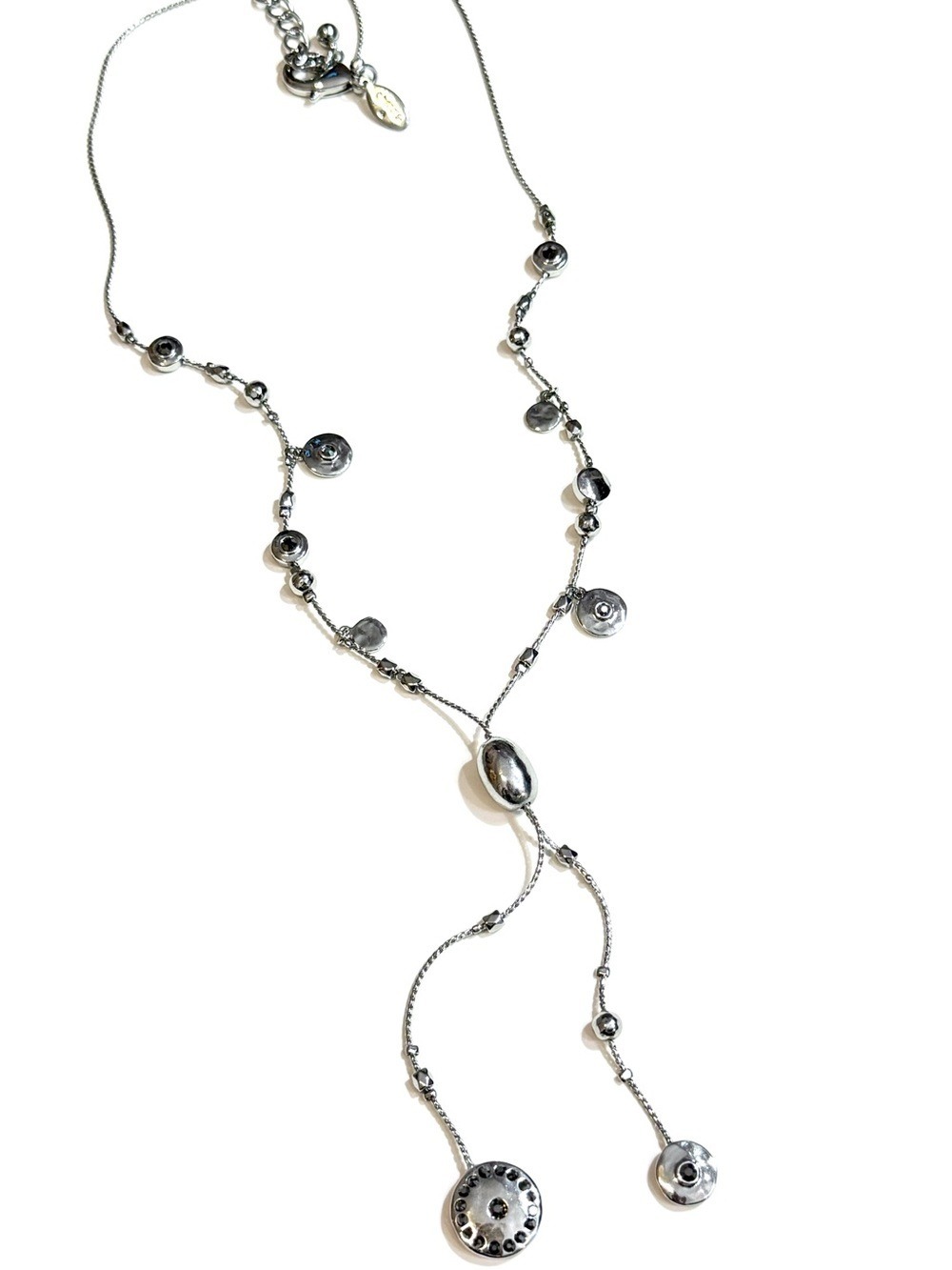 Chico's Silver Tone Y-Necklace Hematite Accents